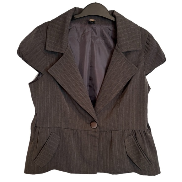 Guess Y2K Office Siren Cap Sleeve Blazer Sz L Gray Pinstripe Sexy 90s NO BELT - Picture 1 of 15
